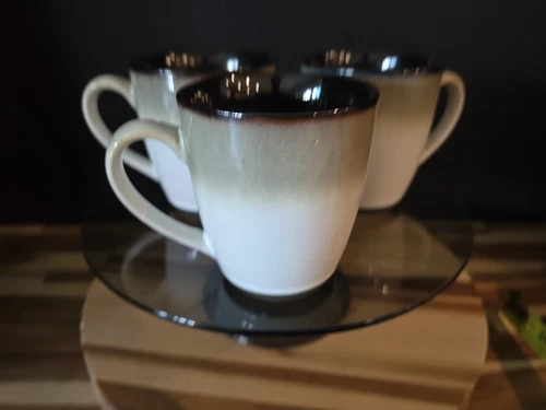 Sango China Nova Black 4932 Pattern Mug 4" Set Of 3