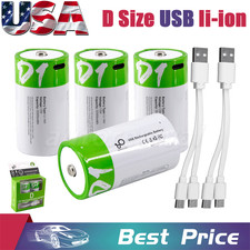 Lot USB Rechargeable D Size Lithium ion Batteries 12000mWh LR20 1.5V with Cable