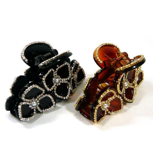 Elegant Crystal Flower Jaw Clip Rhinestone Floral Hair Claw Plastic Updo Holder - Picture 8 of 32