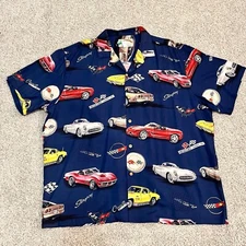 Paradise Found Vintage Chevrolet Men’s Button Front Aloha Blue Shirt Rayon XL