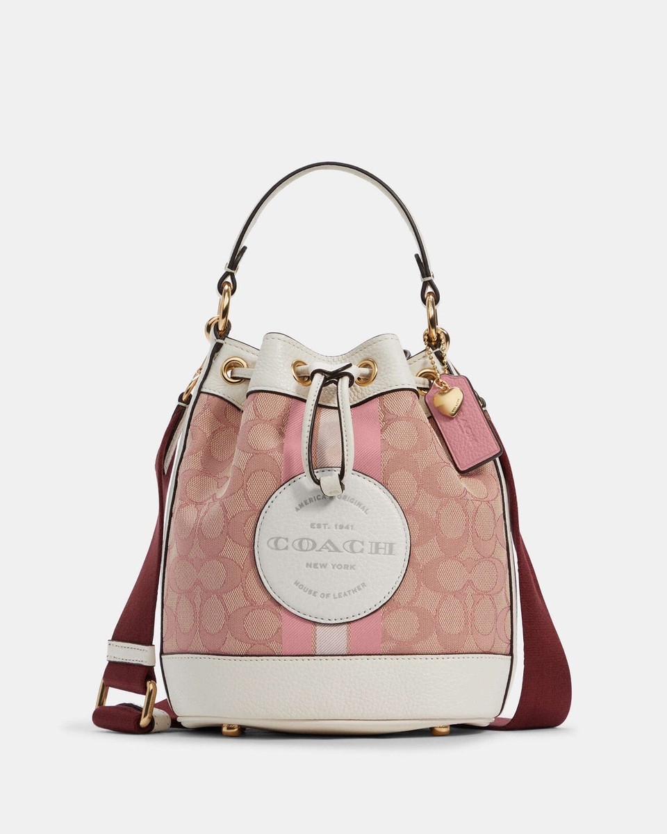 Coach Field Bucket Bag Pink Signature ポーチ付き 美品 NWT Coach Dempsey Bucket Bag 19 In Signature Jacquard With Patch