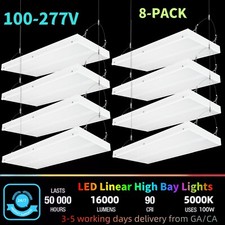 8Pack- 100W 100-277V LED Linear High Bay Commercial Hanging Shop Light Fixture