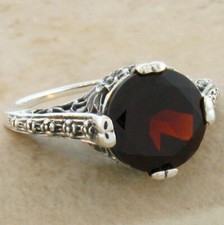3 Ct GENUINE GARNET ART DECO STYLE 925 STERLING SILVER SOLITAIRE RING    554X