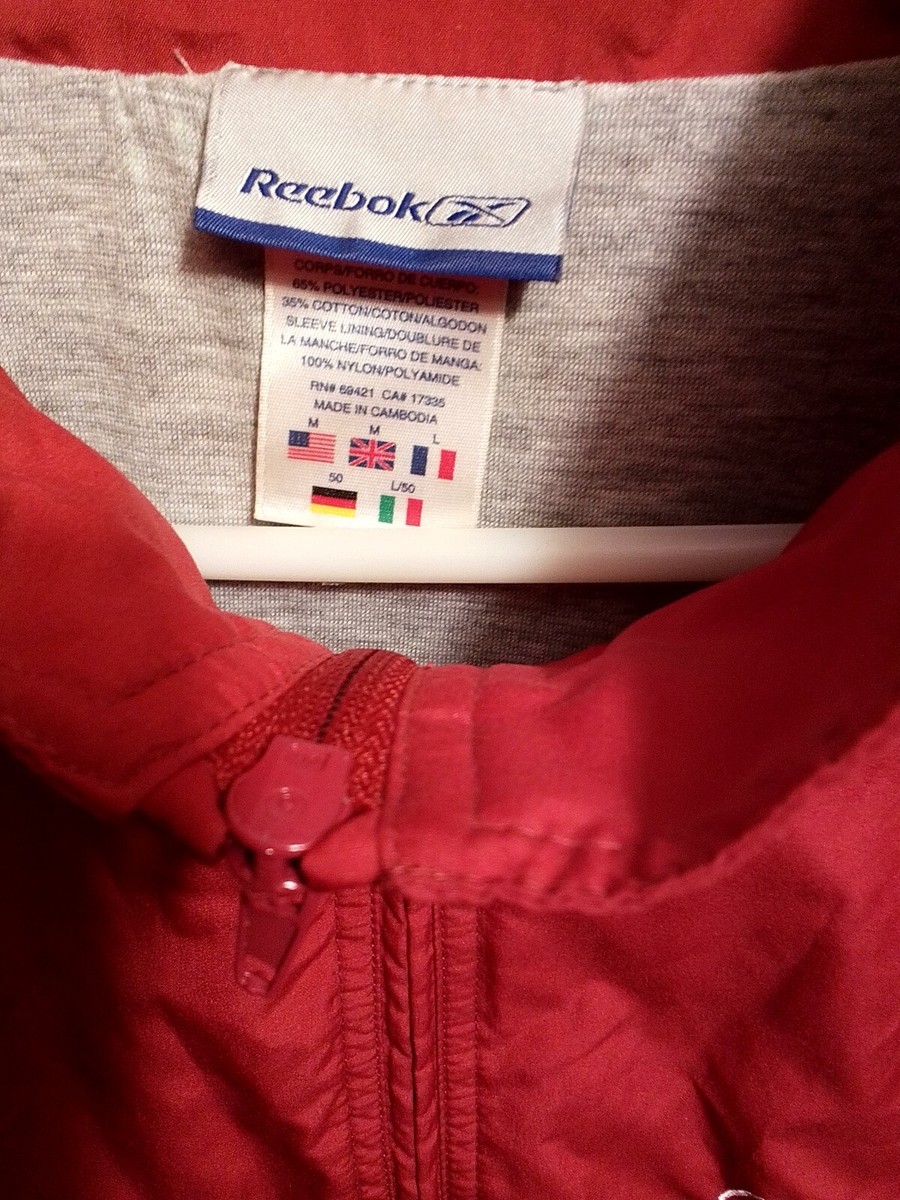 Vintage Reebok Jacket Mens Medium Red Full Zip Athletic Lined