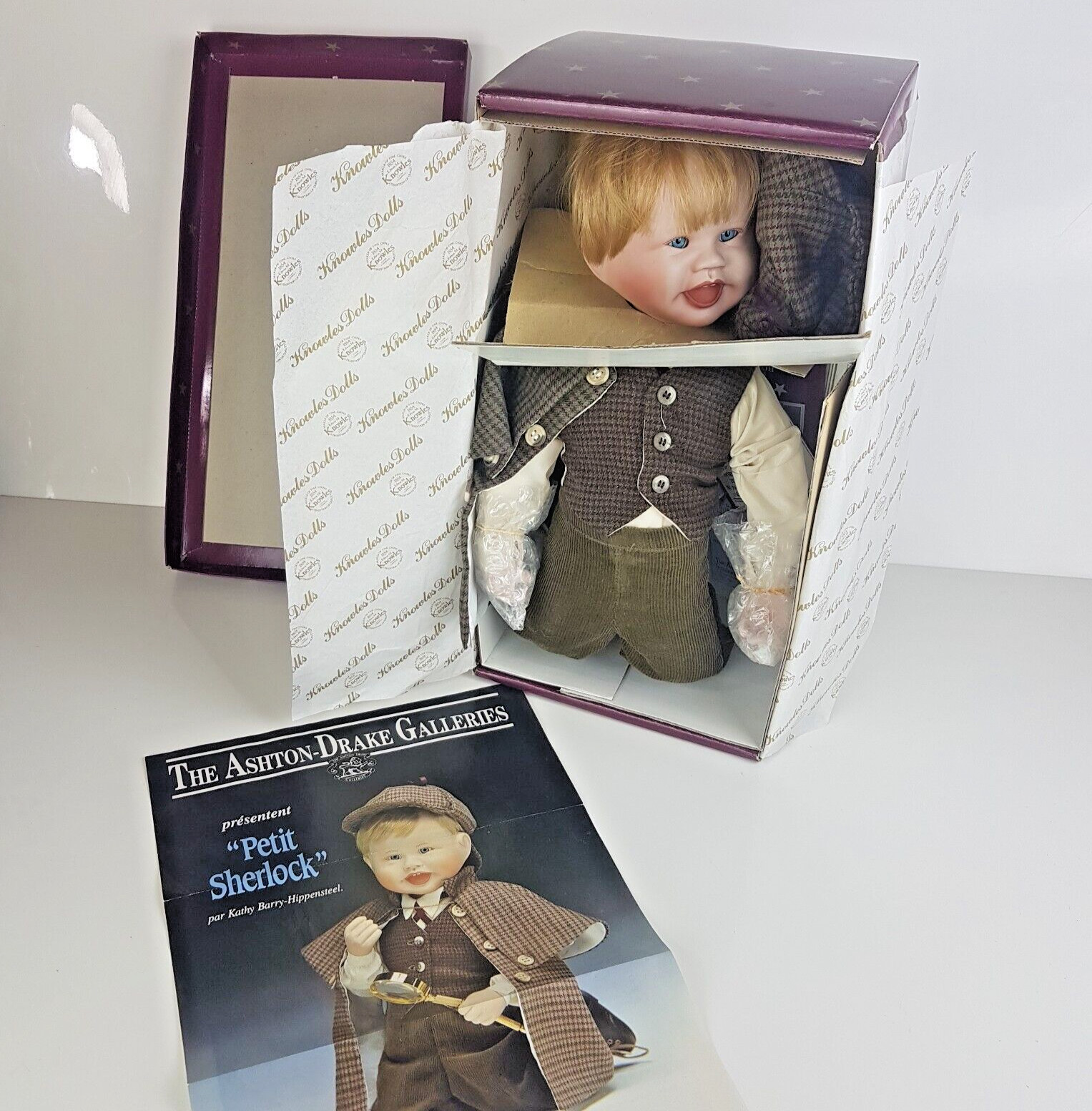 Poupée de collection Sherlock Holmes porcelaine d'art Knowles pour vitrine