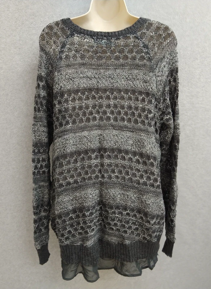 Maurices Mujer Manga Larga Cuello Redondo Pullover Suéter Sudadera Negro Gris XL Foto 3 de 4
