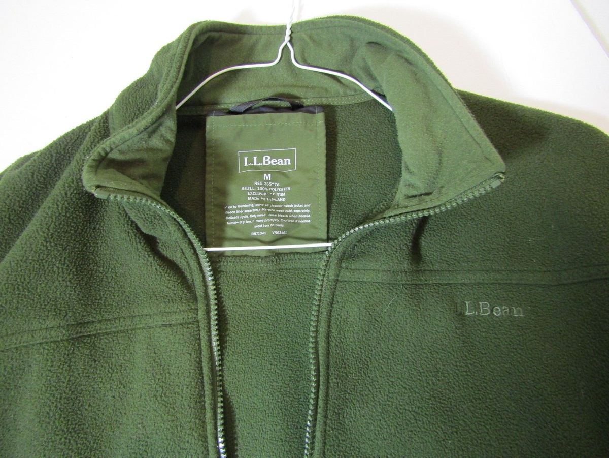 LL Bean Fleece Jacket Men's Army Green Full Zip Long Sleeve Sz M