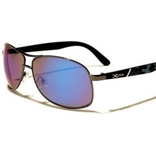 Designer Stylish Blue Mirrored Lens Camouflage Temple Mens Rectangle Sunglasses