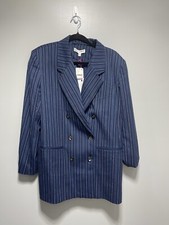 Free People Blazer Jacket Ashby Navy Stripe Double Breasted Preppy Retro 10 NWT