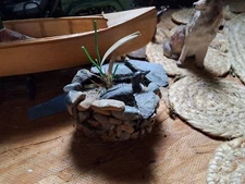 accurate scale: jeep artisan made canoe stone walled duck pond and dressed man