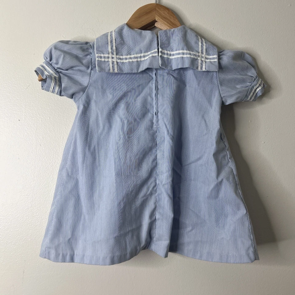 Vestido De Colección Little Bitty Azul Rayas 3T Años 80 Azul Blanco Verano Foto 4 de 4