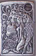 New Windproof Flame ZIPPO USA LIGHTER 49442 King Skull & Angle Emblen St Chrome