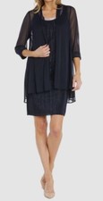 R M Richards Women's Blue Embellished-Neck Jacket Dress 2 Piece Set Size 6