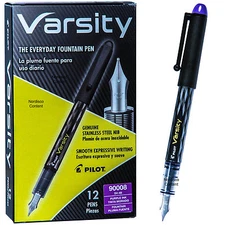 Pilot Varsity Disposable Fountain Pen, Purple Ink, Box Of 12, 90008