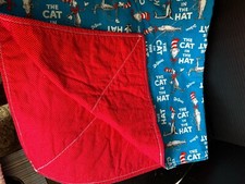Cat In The Hat Dr. Seuss Handmade Baby Quilt Double Sided Blue 40 X 35 READ