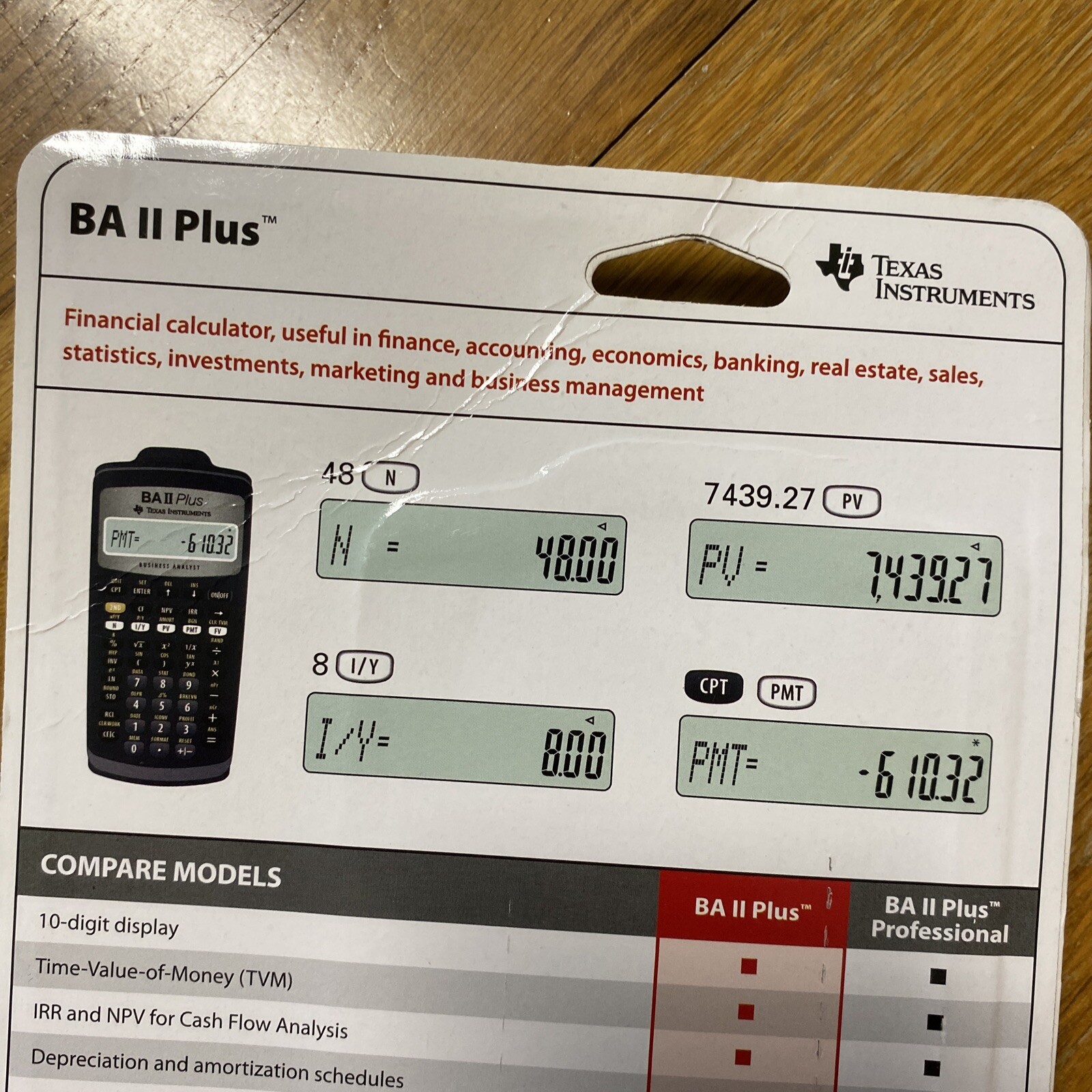 Texas Instruments Financial Calculator with Slide Case BAIIPLUS BA II