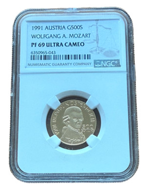 Austria 1991 Gold 500 Schilling NGC PF69UC Wolfgang A. Mozart | eBay