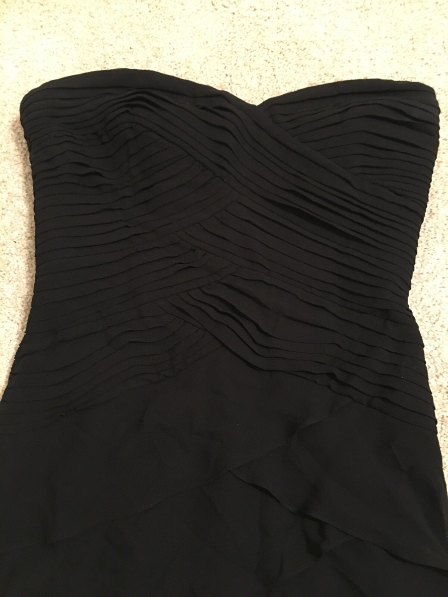 TADASHI Size 6 Black 100% Silk Chiffon Pleated & Ruffled Strapless