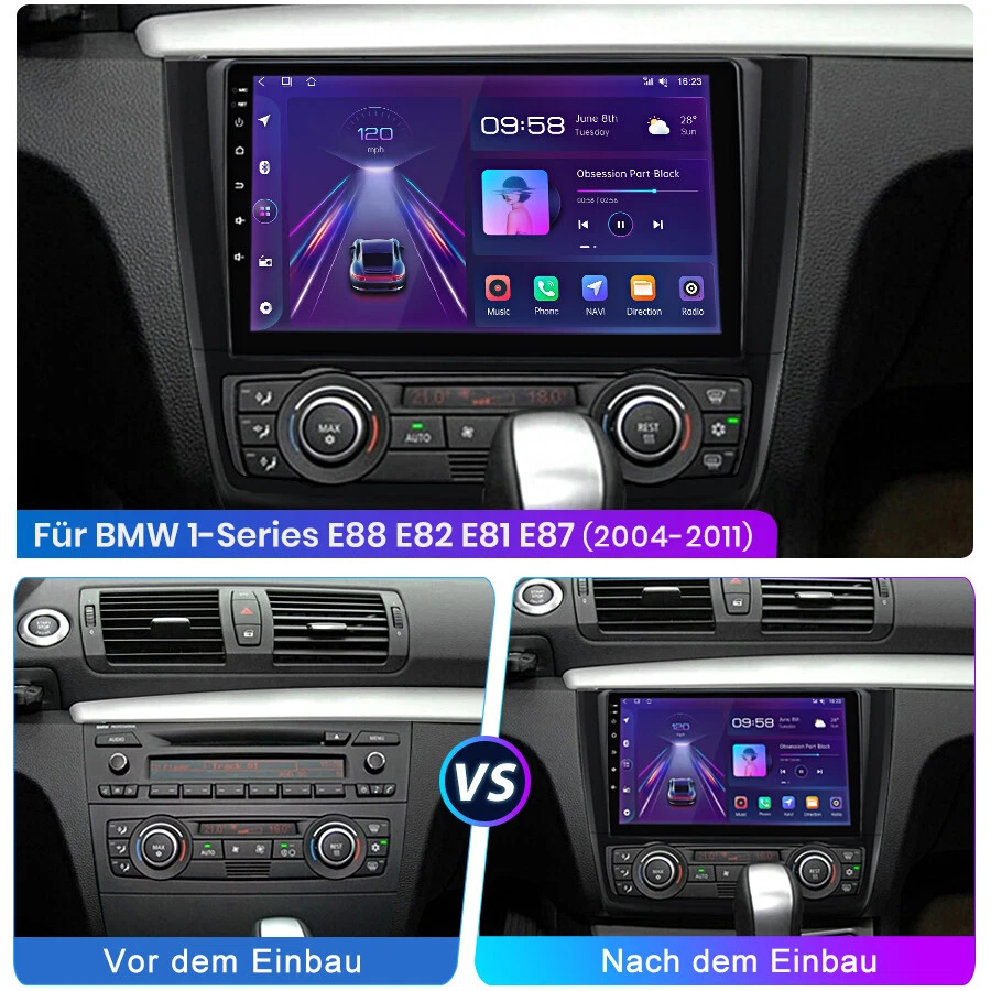 9''Android12 Autoradio GPS Navi WIFI Carplay Für BMW 1er E81 E82 E87 E88 04-2011 - Bild 2 von 4