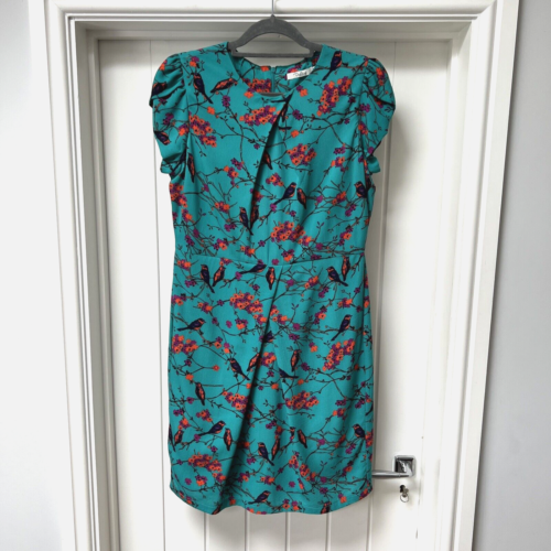 Darling London Women's Short Sleeved Bird Design Dress Green Multi Size 16 - Afbeelding 1 van 15