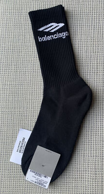 New with Tags Authentic Balenciaga B Logo Tennis Socks Black Large