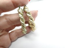 Large Twisted Light Gold Tone Metal Oval Hoop Pierced Earrings Vintage