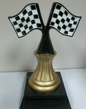 checkered flags on pedestal trophy award 5.5" tall, w/ engraving, racing