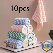 10pcs Kitchen Towels Reusable Thick Coral Fleece Non-Stick Oil Slouchy Dishcloth