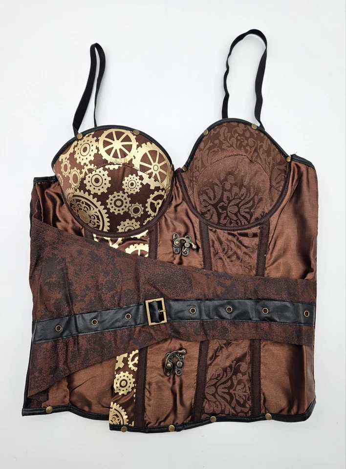 Nuevo Disfraz Corsé Bustier Steampunk Amscan, Para Mujer M/L, Halloween, Marrón, Dorado Foto 4 de 4