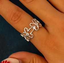 Dainty Sterling Silver Flower Ring: Adjustable Floral Design Gift for Women