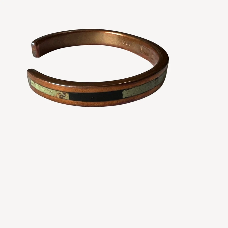 Vintage Native American Southwestern Santo Domingo Copper Cuff Bracelet Inlaid T - Image 2 of 4