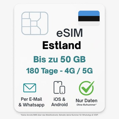 Estland eSIM Datentarif digitale e SIM - per Mail- ohne Telefon Nummer