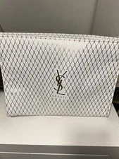Yves Saint Laurent YSL Beaute Pouch white & gold faux leather Case toiletry Bag