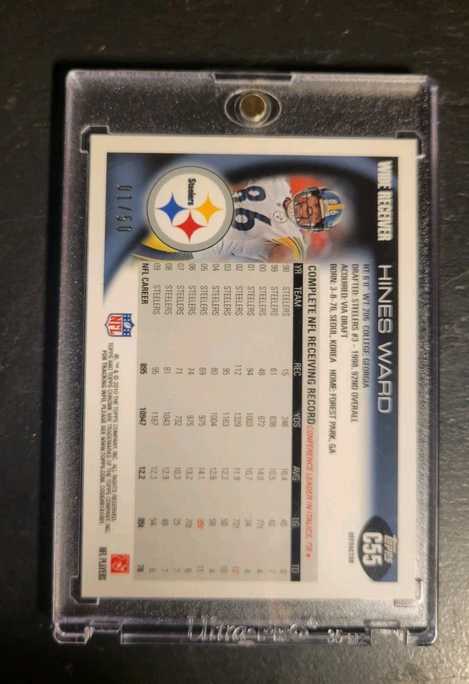 Hines Ward 2010 Topps Chrome Gold Refractor 1/50 First Copy! Steelers - Image 3 of 4