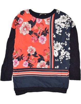 Oasis Damen Grafik Top Langarm UK 10 Small Marineblau Blumenmuster Viskose BA20