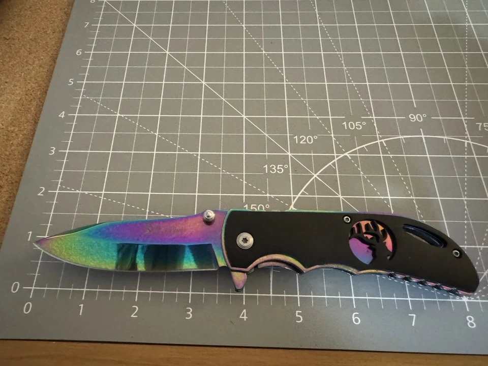 Cuchillo Plegable Cerrado Elk Ridge ER-A008 440C Arco Iris Titanio Camaleón Desvanecimiento 4.5" Foto 3 de 4