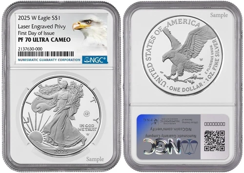 2025 W Silver Eagle S$1 Laser Engraved Privy NGC PF70 UCameo FDI #968