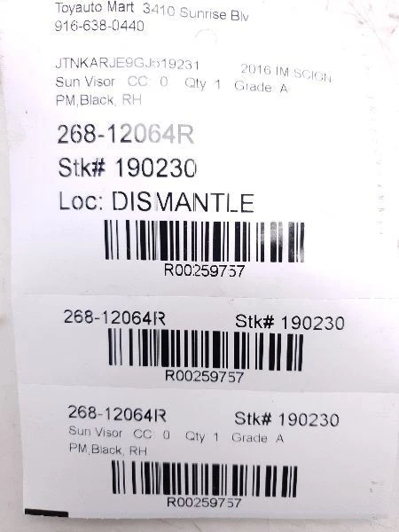 MONTAJE PARASOL LADO PASAJERO TOYOTA COROLLA IM 17-18 Foto 4 de 4