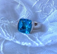 Silver 925 Blue Topaz Channel Set Ring 6.75