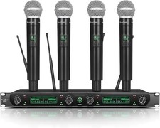 Wireless Microphone System, 4-Channel UHF Professional Mic, Automatically...