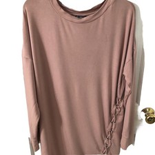 Express Knit Dress Dusty Rose M Side Lace Up Ties Long Sleeve Stretch Rib Hem