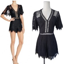 LOVERS  FRIENDS Josephine Romper in Black Lace Small V-neck Date Night Luxe