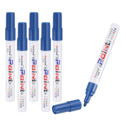 6Pcs Blue Paint Markers Pens, Round Tip Permanent Oil-Based Paint Pens