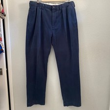 Polo Ralph Lauren Mens Navy Blue Classic Fit Pleated Chino Pants 34x32 Cotton