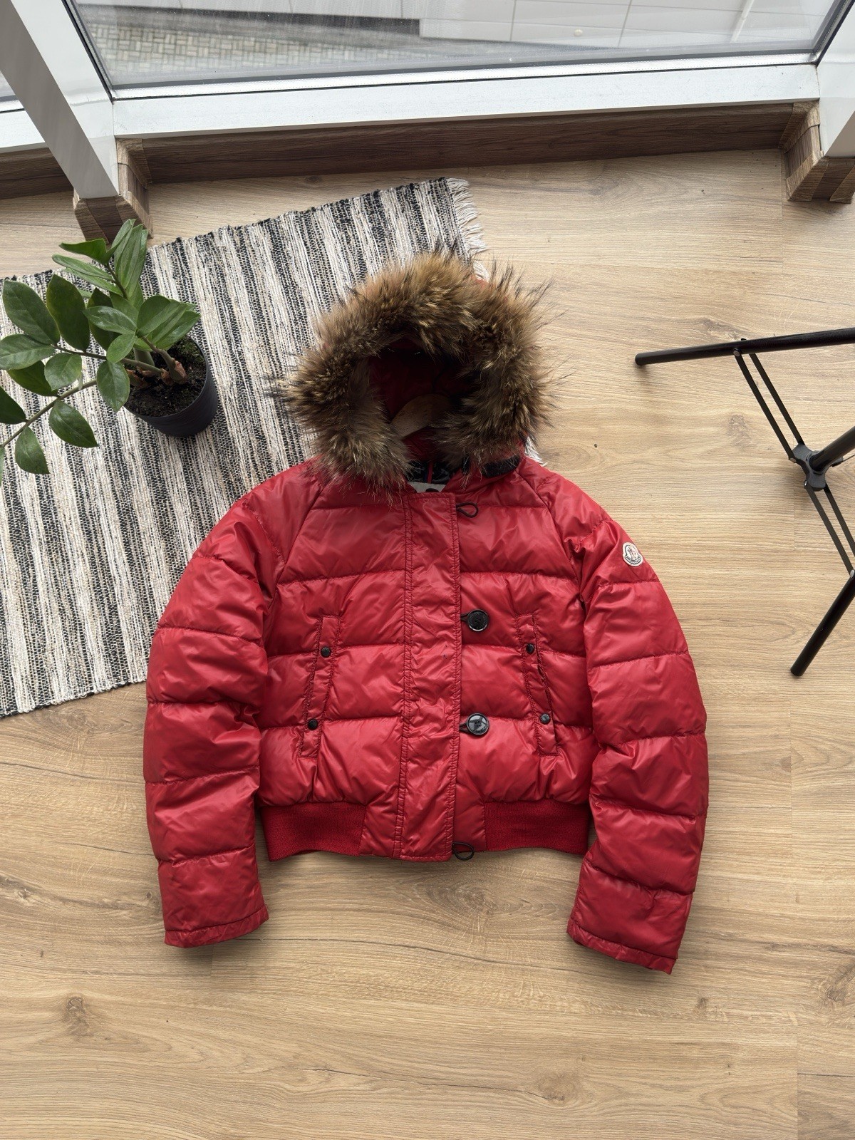 Vintage Moncler Woman’s Alpin Fur Down Bomber Red Jacket Size 1 ( S )