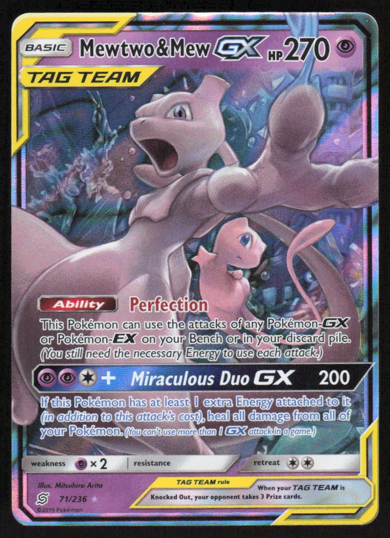 Mewtwo & Mew GX Holo 71/236 NM SM - Unified Minds Pokemon Card