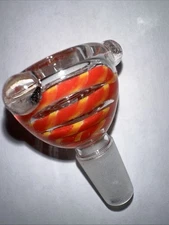 14mm Glass slide bowl Water Pipe Tobacco Bong Head Piece Red Stripes - 3 Nubs