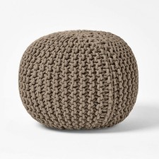 50cm Large Knitted Pouffe Beige Footstool Chunky Cotton Ottoman Foot Stool UK