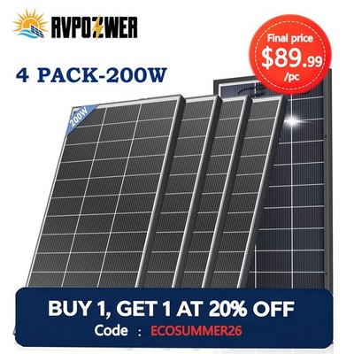 4Pack 200W（800W）N-Type 18BB Bifacial Solar Panel Mono Cell Off Grid Roof RV Boat