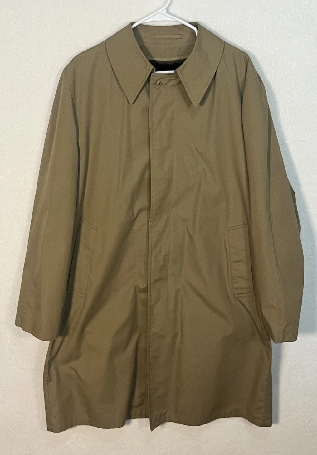 Rainfair Vintage Men's Trench Coat 42 L Beige Faux Fur Removable Liner